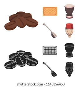 Turkish carpet, saz, drum, turkish men.Turkey set collection icons in cartoon,black style vector symbol stock illustration web.