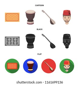 Turkish carpet, saz, drum, turkish men.Turkey set collection icons in cartoon,black,flat style vector symbol stock illustration web.