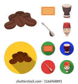 Turkish carpet, saz, drum, turkish men.Turkey set collection icons in cartoon,flat style vector symbol stock illustration web.