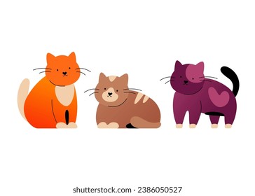 Gatos turcos - diseño plano moderno estilo simple imagen aislada. Clara ilustración detallada de tres animales pelados. Flaufitos, mascota con los hábitos de un depredador de la familia felina. Adorable