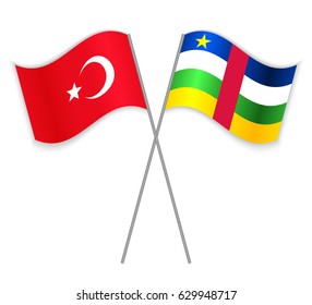 Turkish and Central African crossed flags. Turkey combined with Central African Republic isolated on white. Language learning, international business or travel concept.