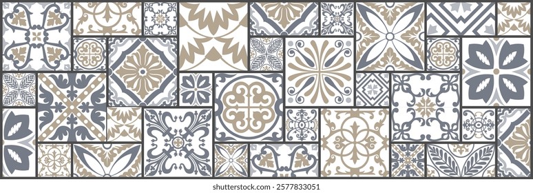 Turkish ceramic pattern collection.
Ceramic tiles with Turkish stylized pattern. Seamless horizontal pattern. Ceramic tiles created with ethnic and arabesque motifs.