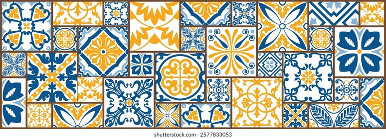 Turkish ceramic pattern collection.
Ceramic tiles with Turkish stylized pattern. Seamless horizontal pattern. Ceramic tiles created with ethnic and arabesque motifs.