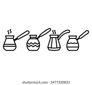 turkish cezve coffe pot drink icons symbol vector design simple black white color illustration sets