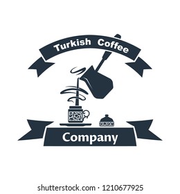 Turkish cezve coffee isolated icon on white background, 400 coffee set, company name, banner