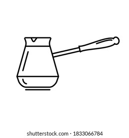 Turkish cezve for coffee. Vector outline icon. Isolated on white.