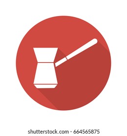 Turkish cezve flat design long shadow icon. Vector silhouette symbol