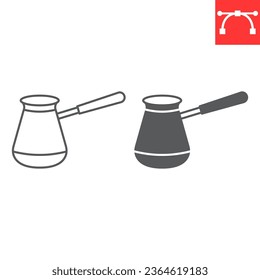 Turkish cezve line and glyph icon, cooking and drink, turkish coffee pot vector icon, vector graphics, editable stroke outline sign, eps 10.