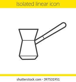 Turkish cezve linear icon. Classic vintage coffee maker thin line illustration. Contour symbol. Vector isolated outline drawing