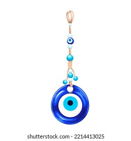 Turkish circle amulet with blue pattern vector illustration. Cartoon isolated protection from evil envy eye, round glass decor with beads for good luck from Turkey, decorative traditional symbol