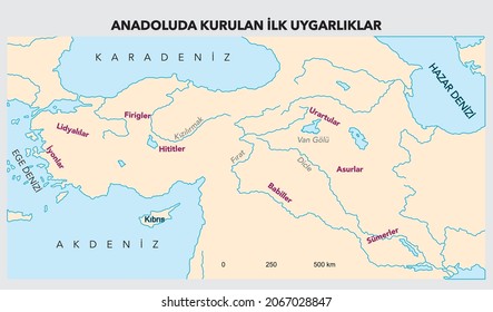 Turkish civilizations founded in Anatolia, Anatolian civilizations map