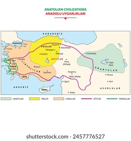 Turkish civilizations founded in Anatolia. Anatolian civilizations map