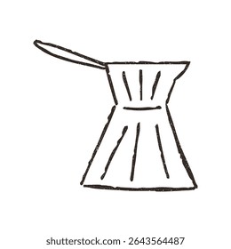 Turkish coffe coffee pot, hand drawn doodle, vector illustration isolated on white background. Outline sketch style with grunge vintage texture. Cafe and kitchen concepts.