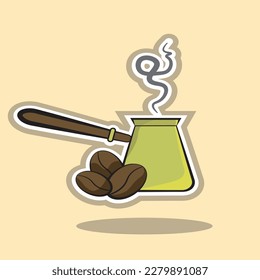 Turkish coffee with beans, coffee preparation, vector image, logo, icon, clipart