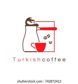 Turkish coffee. Cup and beans. Simple minimalistic vector icon.