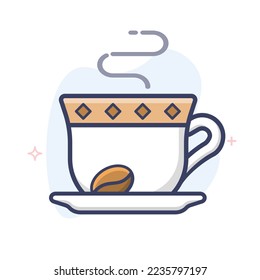 Turkish coffee cup outline icon. Coffee mug and saucer line illustration. svg