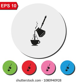 Turkish coffee flat round colorful vector icon. Turk for coffee illustration.