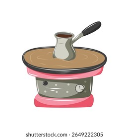Café turco na areia em um cezve. Tradições turcas de café. Equipamento para café. Vetor isolado.