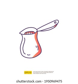 cafetera turca para ilustración vectorial concepto café café. símbolo de la línea de relleno del degradado de dibujo manual