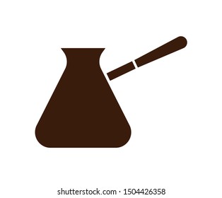 Turkish coffee pot Cezve icon. Vector silhouette brown isolated illustration on white.