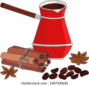 turkish coffee pot and cinnamon