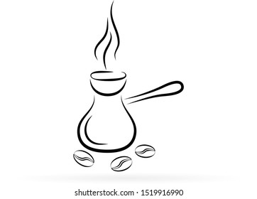 Turkish coffee pot with corn. Line art icon. Vector illustration.