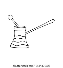 Turkish coffee pot doodle illustration. Hand drawn turkish coffee pot illustration in vector. Doodle cezve illustration. Copper cezve doodle illustration