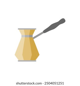 turkish coffee pot flat design vector illustration. coffee cezve illustration. Classic copper cezve with wooden handle equipment for cooking aromatic beverage