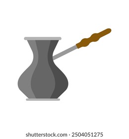 turkish coffee pot flat design vector illustration. coffee cezve illustration. Classic copper cezve with wooden handle equipment for cooking aromatic beverage