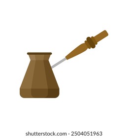 turkish coffee pot flat design vector illustration. coffee cezve illustration. Classic copper cezve with wooden handle equipment for cooking aromatic beverage