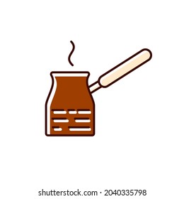 Turkish coffee pot flat icon. Barista equipment. Color filled symbol. Isolated vector stock illustration