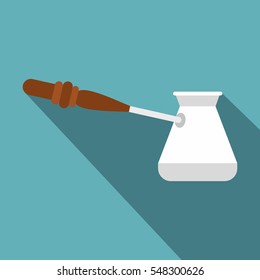 Turkish coffee pot icon. Flat illustration of Turkish coffee pot vector icon for web isolated on baby blue background