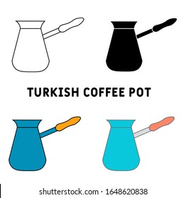 Icono de la cafetera turca, Ilustración vectorial de una olla de café turca. Objeto aislado del símbolo de menú. Para el diseño de la cafetería, café grind