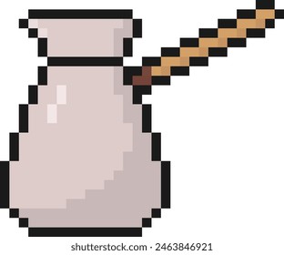 turkish coffee pot pixel art icon, cezve, beverage, 80s, 90s old arcade games style, items for video game, app, social media and more, vector illustration