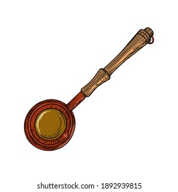 Turkish coffee pot sketch. Cezve with arabic coffee isolated in white background. Engraved vector illustration