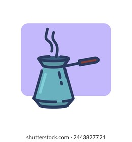 Turkish coffee pot thin line icon. Steam, coffee shop, espresso outline sign. Breakfast drink or cafe concept. Vector illustration symbol element for web design and apps