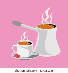 Turkish coffee with pot vector illustration