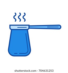 Turkish coffee pot vector line icon isolated on white background. Turkish coffee pot line icon for infographic, website or app. Blue icon designed on a grid system.