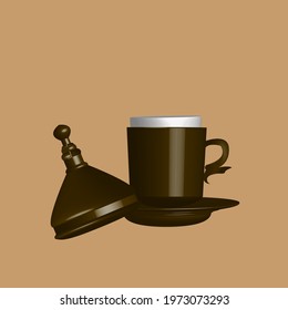 Turkish coffee. Turkish traditional coffee cup. Vector illustration. 3D