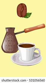 Turkish Coffee Vector. Cezve. Cup of coffee.