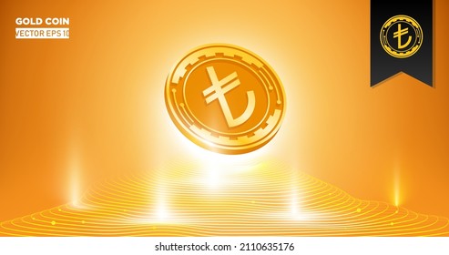 Turkish coin icon. Vector, abstract digital currency created with Turkish lira symbol. Digital transformation and crypto assets themed background and icons.