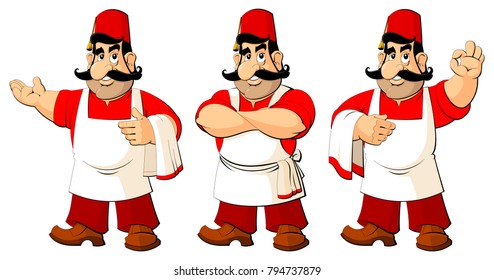 Turkish cook. Cartoon character. A set of images.