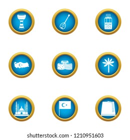 Turkish county icons set. Flat set of 9 turkish county vector icons for web isolated on white background