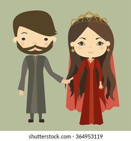 Turkish couple in traditional costumes. Turkish girl and man. Vector illustration