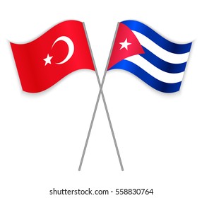 Turkish and Cuban crossed flags. Turkey combined with Cuba isolated on white. Language learning, international business or travel concept.