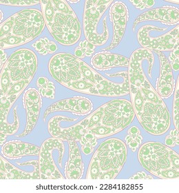 Turkish Cucumber Paisley. Seamless pattern in traditional oriental style with flowers, leaves and fantasy elements. Vector Fabric and wallpaper cover