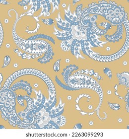 Turkish Cucumber Paisley. Seamless vector pattern in traditional oriental style with flowers, leaves and fantasy elements. Fabric and wallpaper cover