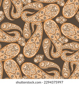 Türkischer Gurken Paisley. Nahtlose Vektorgrafik im traditionellen orientalischen Stil mit Blumen, Blättern und Fantasieelementen. Tapete