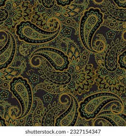 Turkish Cucumber Paisley. Seamless vector pattern in traditional oriental style with flowers, leaves and fantasy elements. Fabric and wallpaper cover