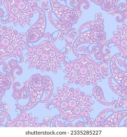Turkish Cucumber Paisley. Seamless vector pattern in traditional oriental style with flowers, leaves and fantasy elements. Fabric and wallpaper cover
